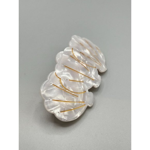 Pearlescent Hair Barrette Seashell Design Gold Accents Vintage Hair Accessories - Picture 6 of 7